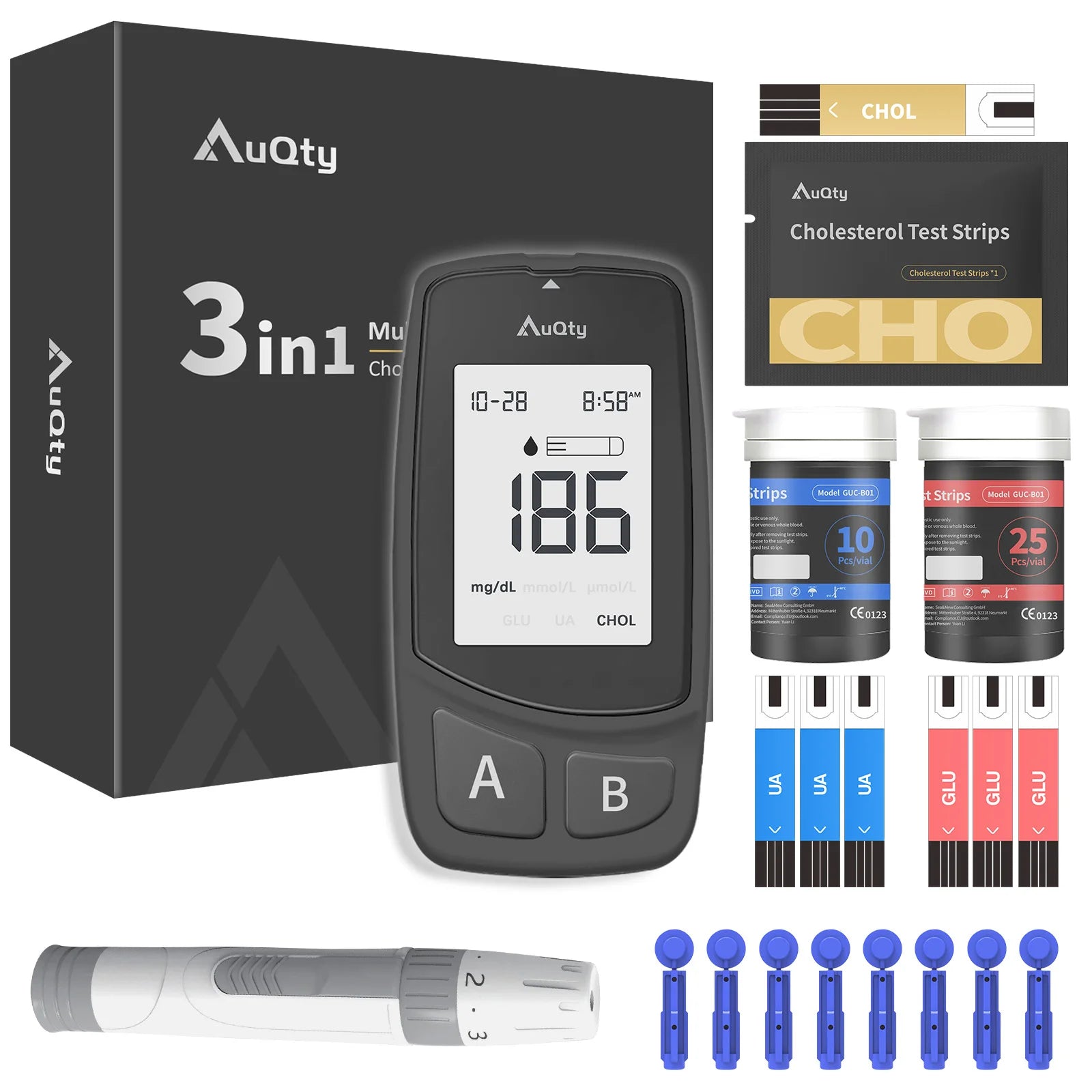 Upgraded 3-in-1 Multifunction Cholesterol, Uric Acid, and Blood Sugar Meter: