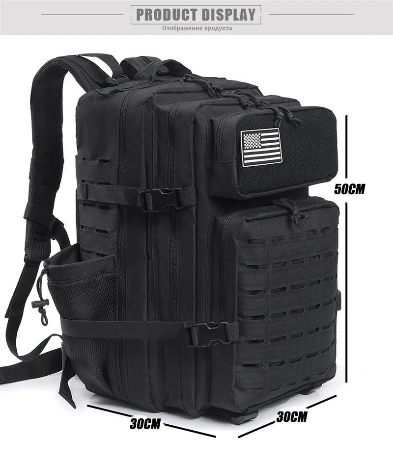 QT&QY 50L Tactical Backpack – MOLLE Survival Rucksack with Bottle Holder