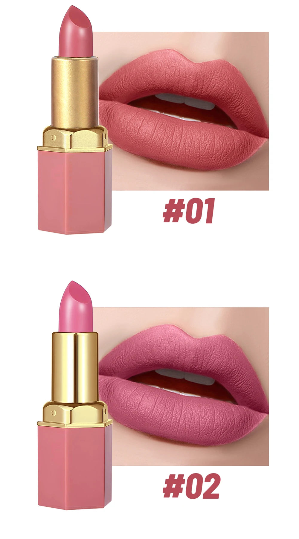 6PCS Gold Bar Matte & Glitter Lipstick Set – Velvet Pearlescent Finish