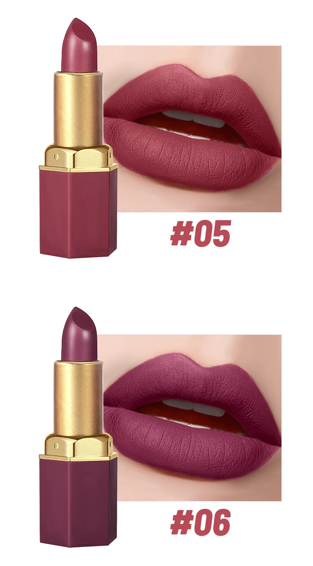 6PCS Gold Bar Matte & Glitter Lipstick Set – Velvet Pearlescent Finish