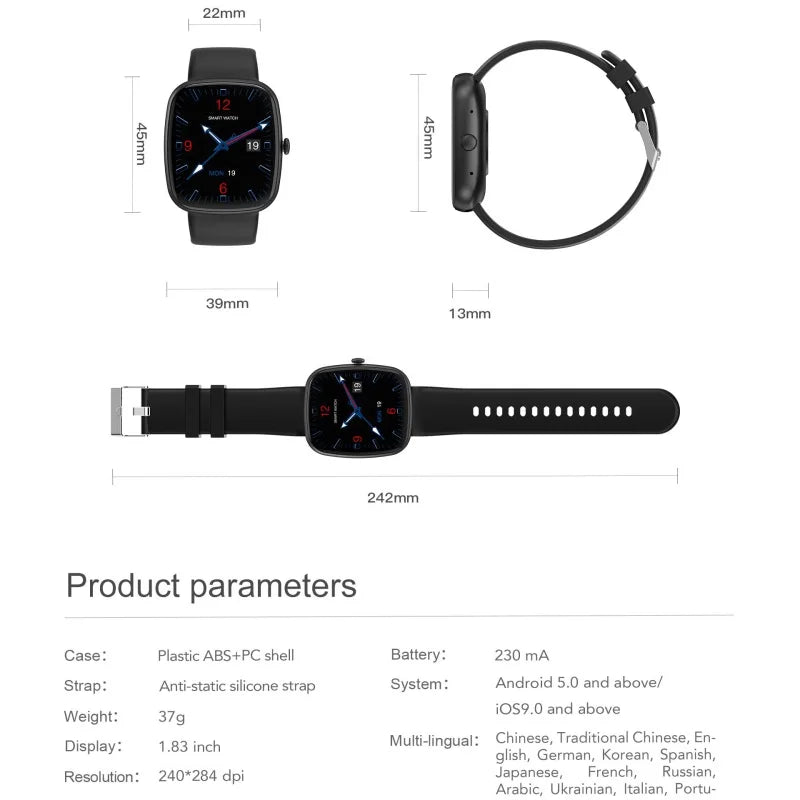 Blood Pressure Heart Rate Sleep Monitoring Smart Watch