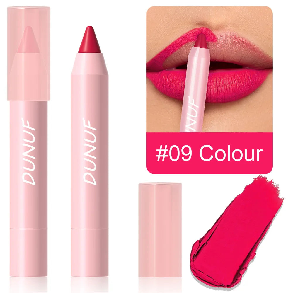 18-Colors Lipstick Pencil - Waterproof Sexy Red Matte Lip Contour Tint