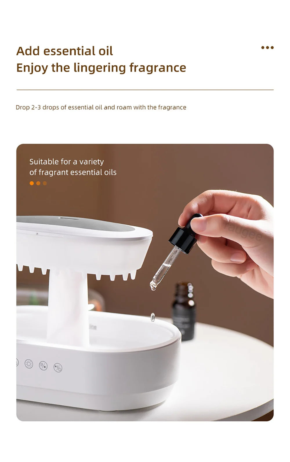 Raindrop Aroma Humidifier with Colorful Light & White Noise