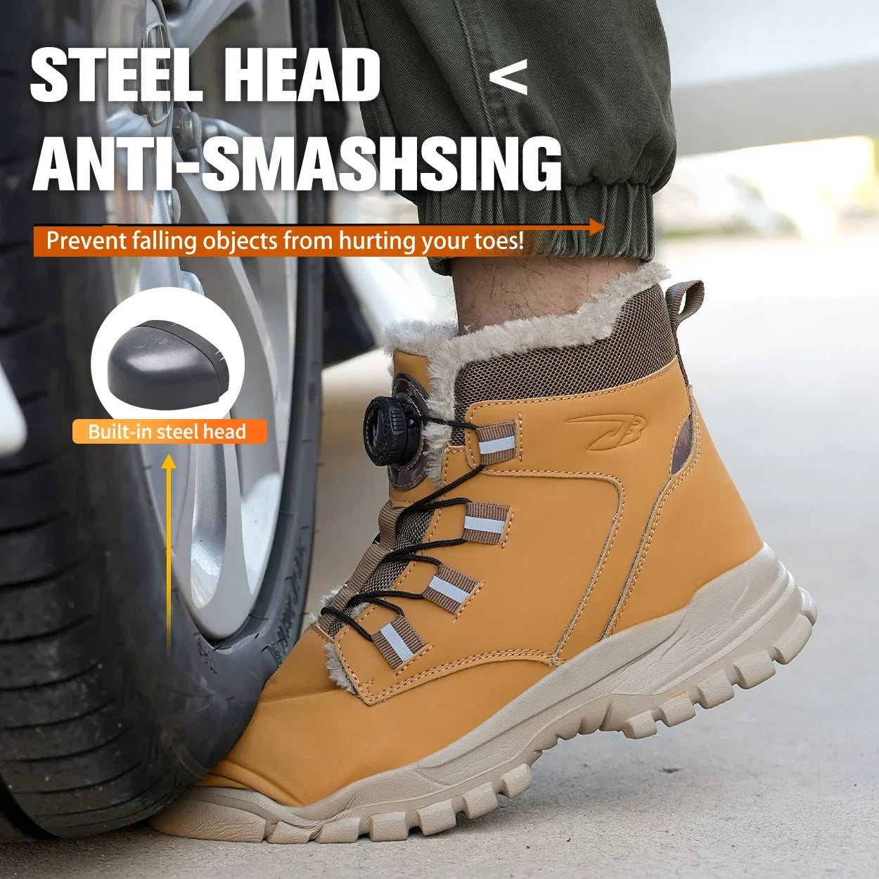 Fashion 2024 Winter Velvet Men Work Safety Shoes: