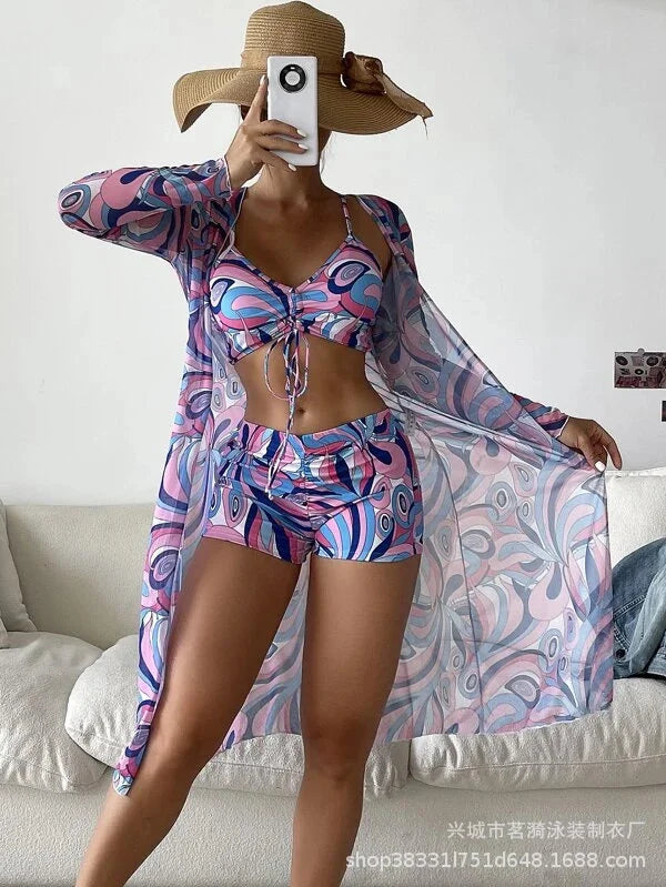 Summer Print Tankini Set – Push-Up 3-Piece Women’s Swimwear