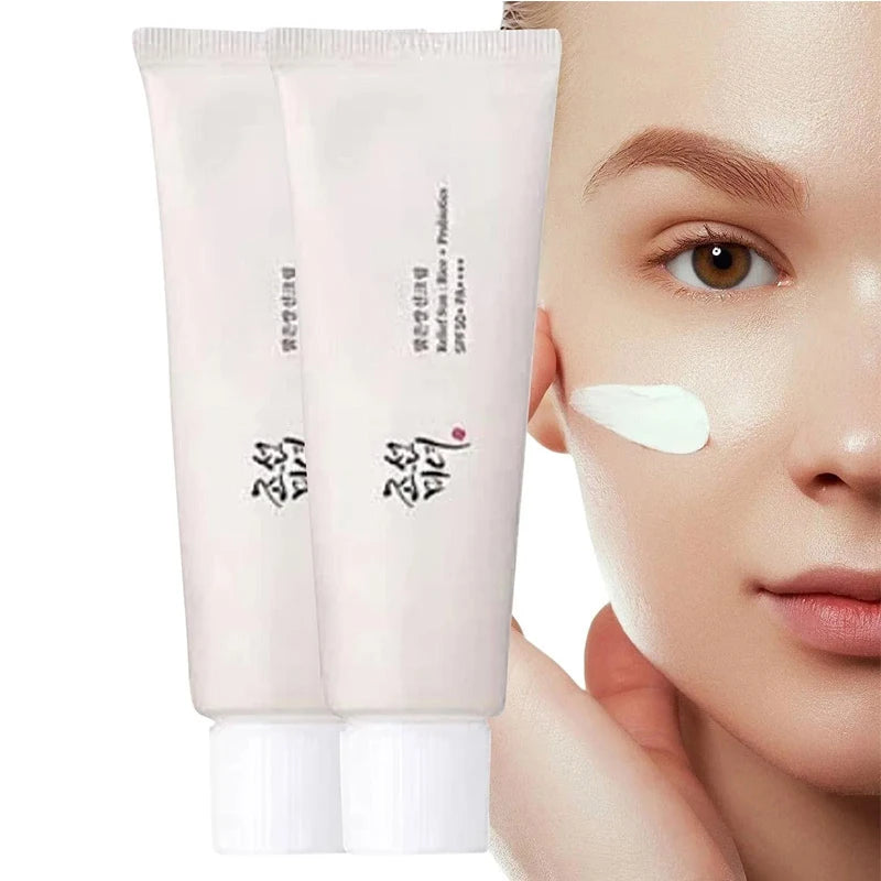 SPF50+ Sunscreen Korean Rice Probiotic Solar Blocker Skin Whitening Cream Anti UV Sun Block Facial Mild Moisturizer Serum 50ml