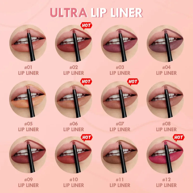 Waterproof Matte Lipliner Pencil - 12 Colors Contour & Tint