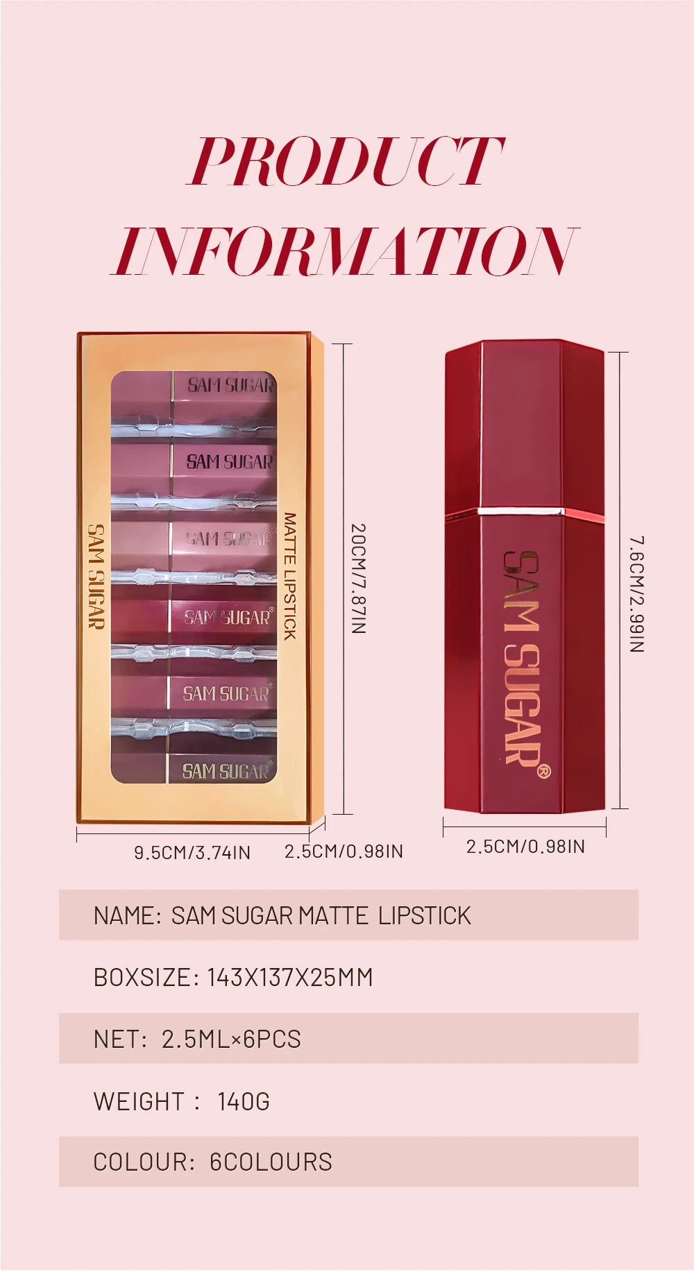6PCS Gold Bar Matte & Glitter Lipstick Set – Velvet Pearlescent Finish