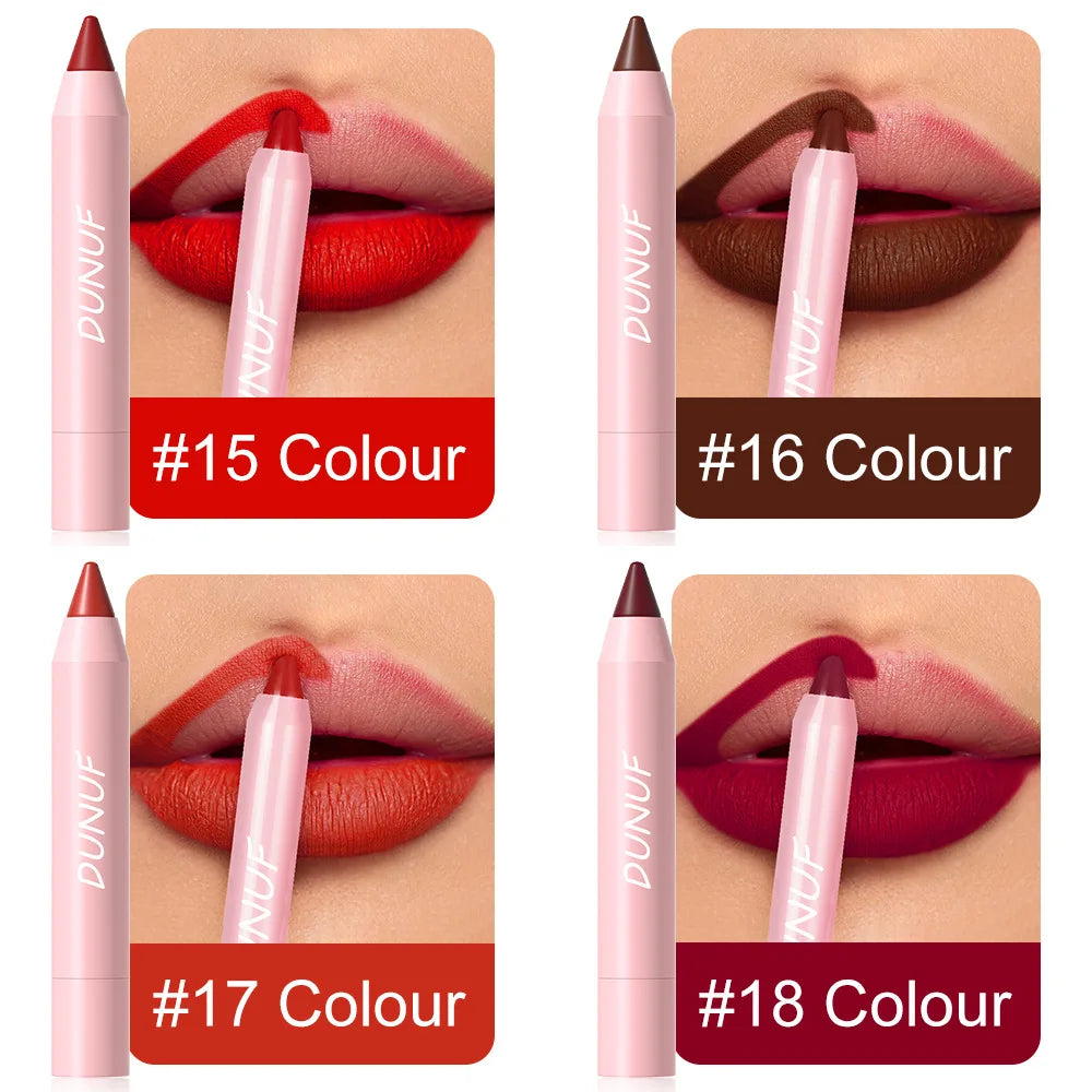 18-Colors Lipstick Pencil - Waterproof Sexy Red Matte Lip Contour Tint