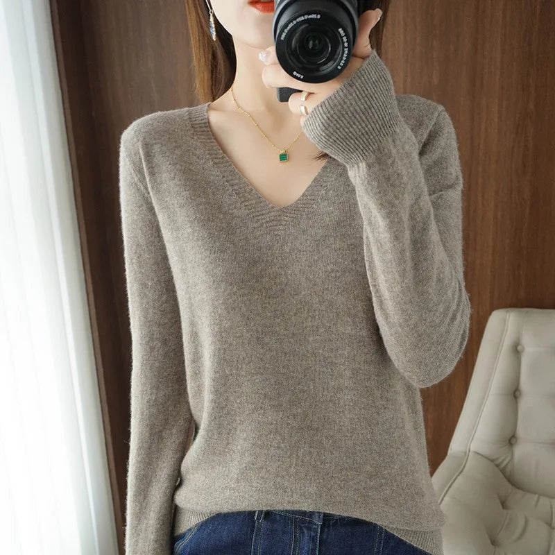 New Cashmere Women's V-neck Pullover Lace Neck Hollow Out Design Sweater: