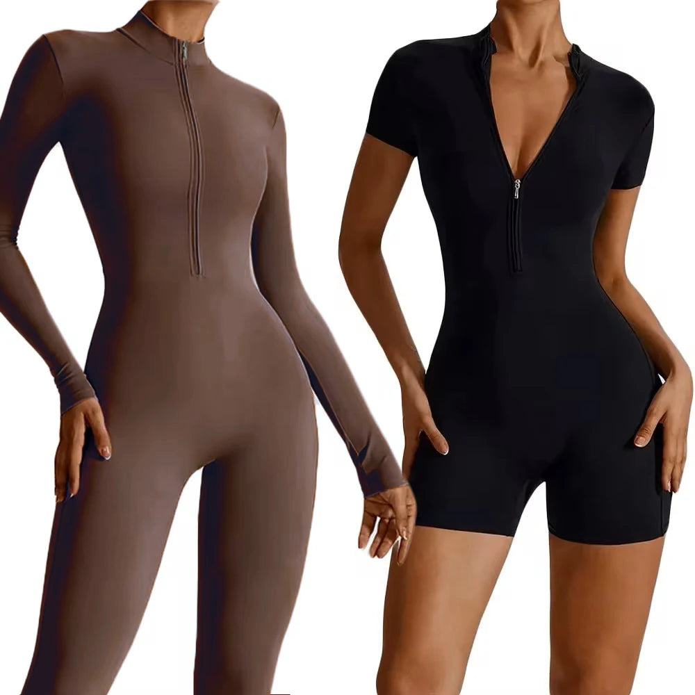 Women's Summer Zipper Workout Jumpsuit – Short Sports Tracksuit