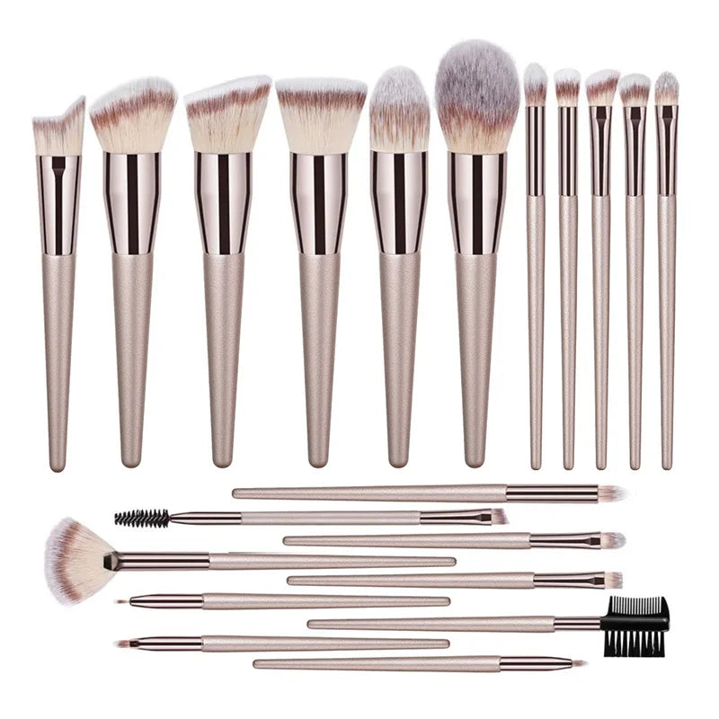 Hot Champagne Makeup Brushes Set - Foundation, Powder, Blush, Eyeshadow