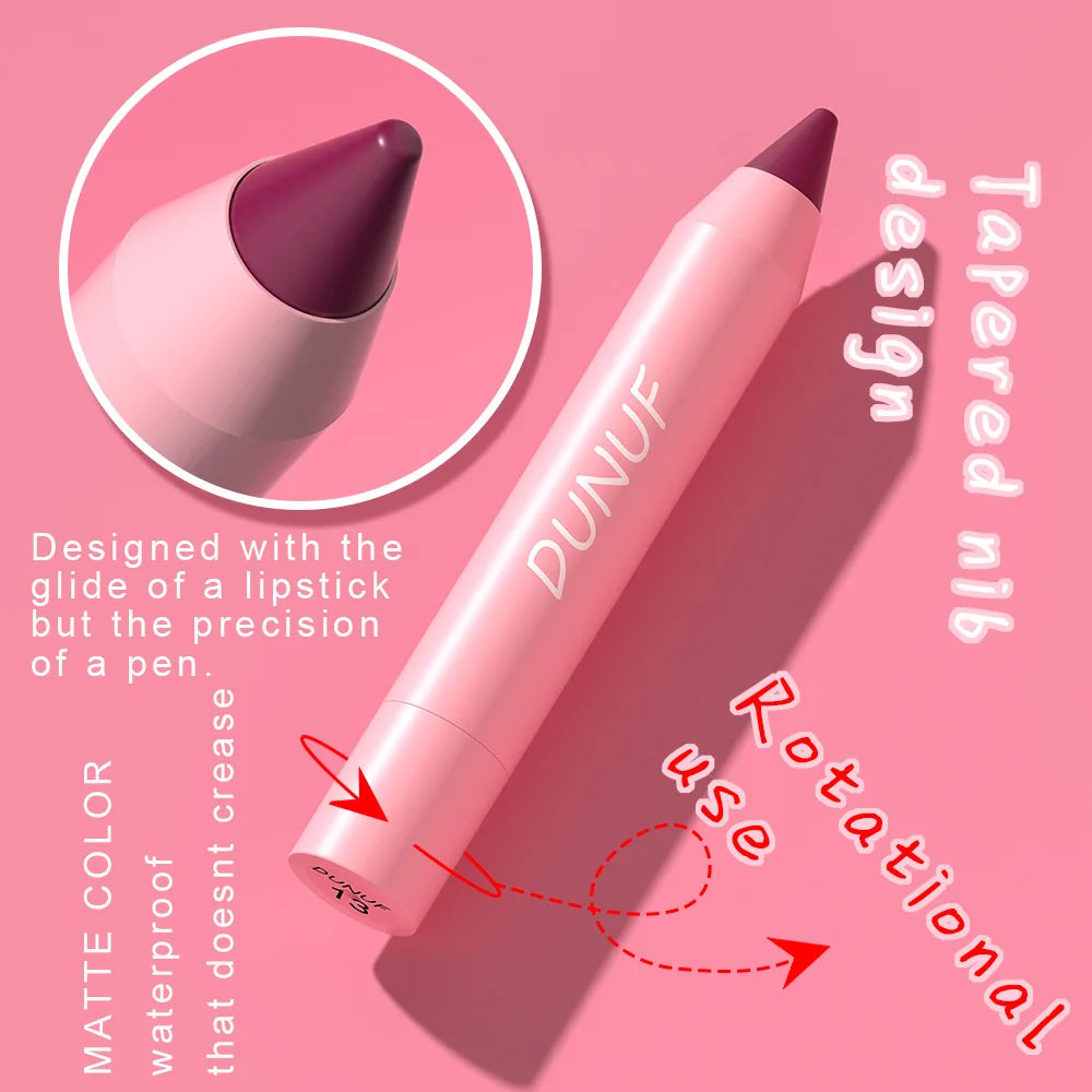 18-Colors Lipstick Pencil - Waterproof Sexy Red Matte Lip Contour Tint