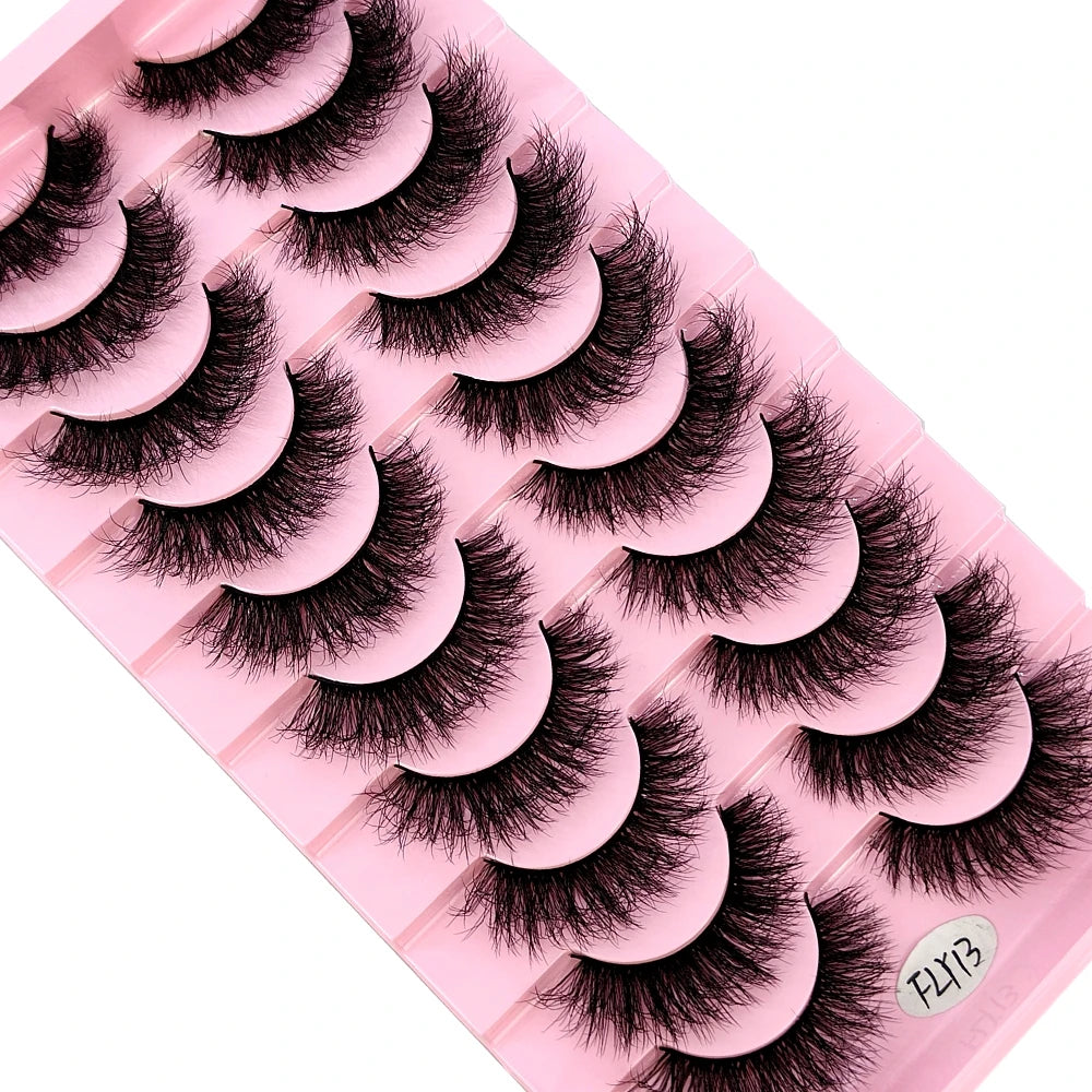 10 Pairs Faux Mink 3D Curly Eyelashes – Handmade Natural Look