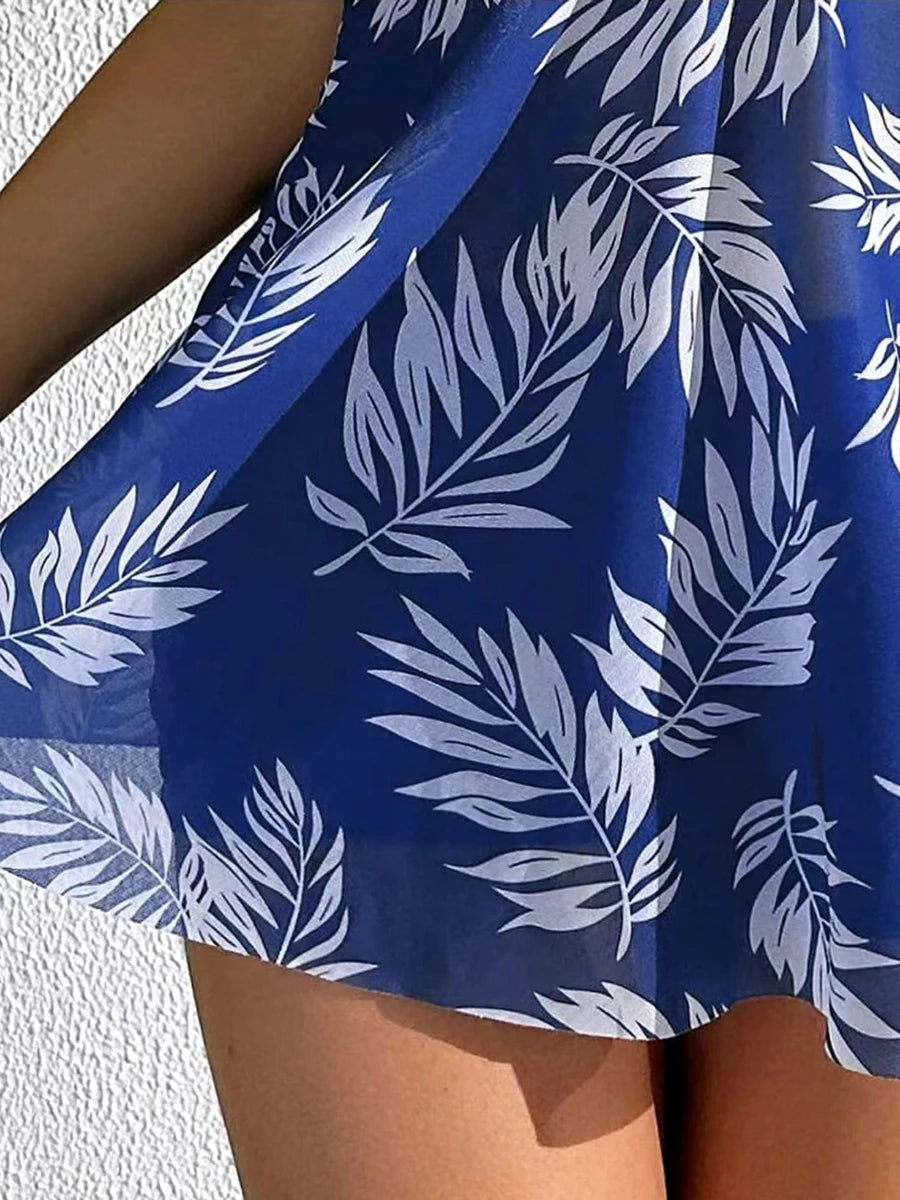 2024 Tankini Dress with Shorts – Padded Printed Swimwear