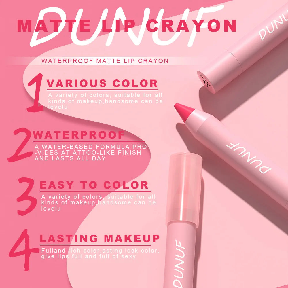 18-Colors Lipstick Pencil - Waterproof Sexy Red Matte Lip Contour Tint