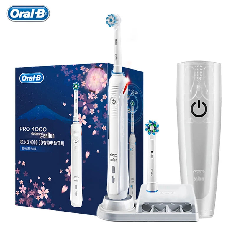 Oral B Electric Toothbrush Pro 4000 3D Action Daily Clean Teeth Visible Pressure Sensor 4 Modes Gum Cares Waterproof Rechargeabl