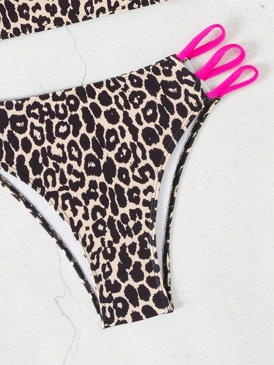 Sexy Leopard Micro Bikini 2025 – High Waist Brazilian Bandeau Set