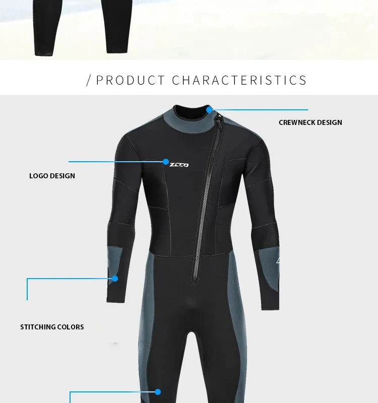 5mm Neoprene Long-Sleeve Diving Wetsuit for Men & Women