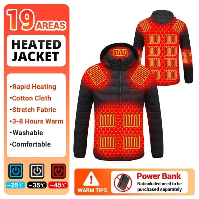 USB men's heated jacket, motorcycle jacket, skiing, camping, winter, 21 zones