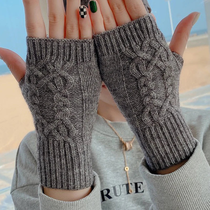 Half Finger Gloves for Women Winter Soft Warm Wool