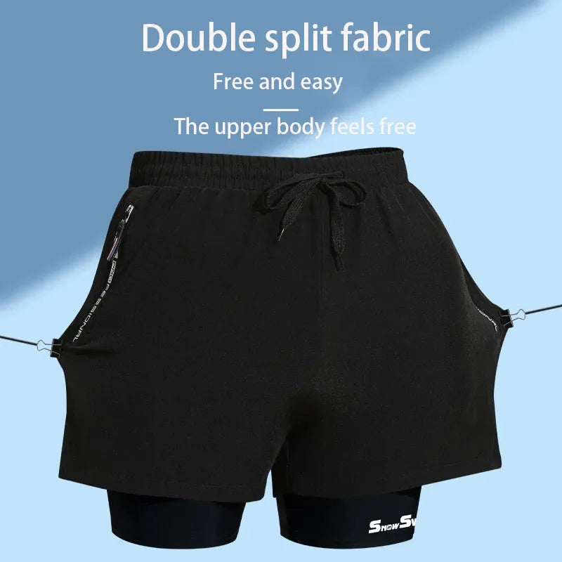 Men's Quick-Dry Double-Layer Swim Trunks