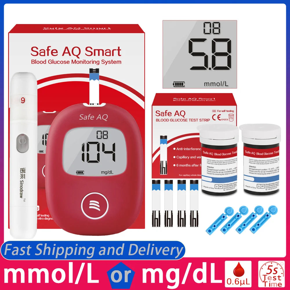 Safe AQ Blood Glucose Meter with Test Strips and Lancets: