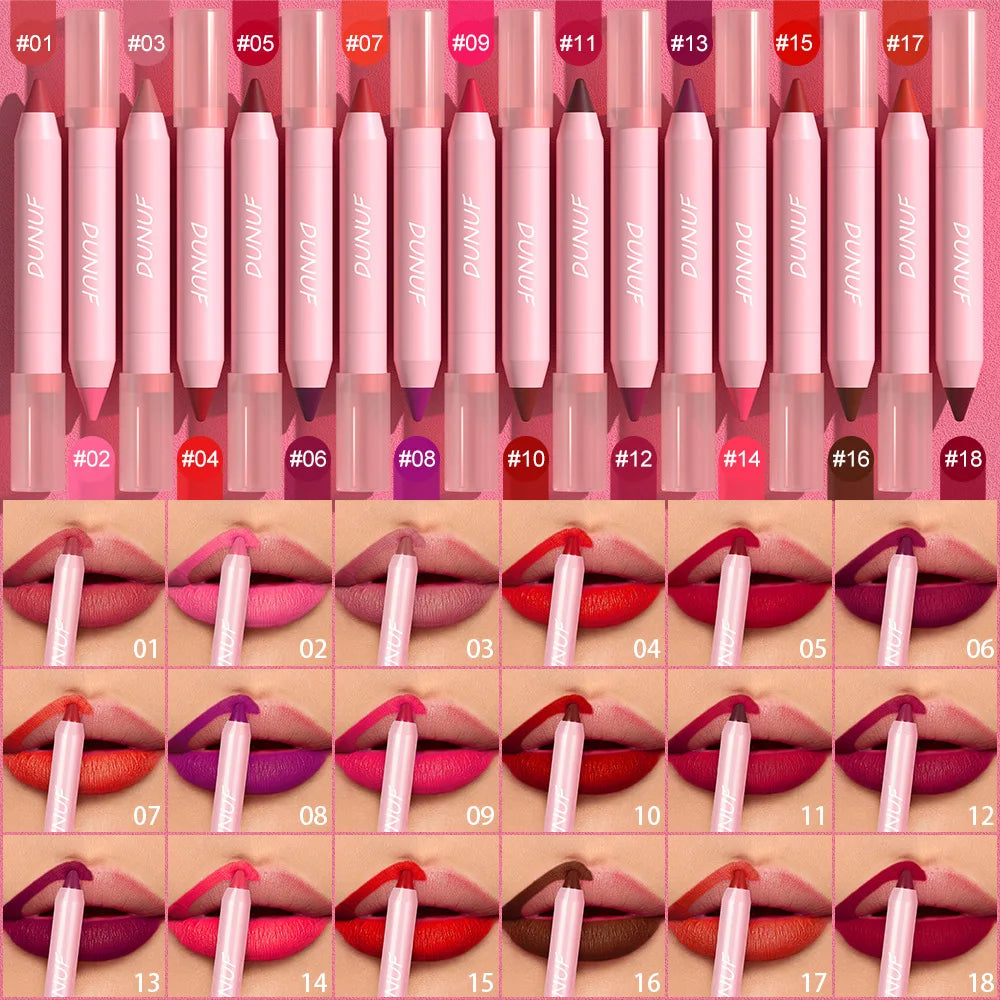18-Colors Lipstick Pencil - Waterproof Sexy Red Matte Lip Contour Tint