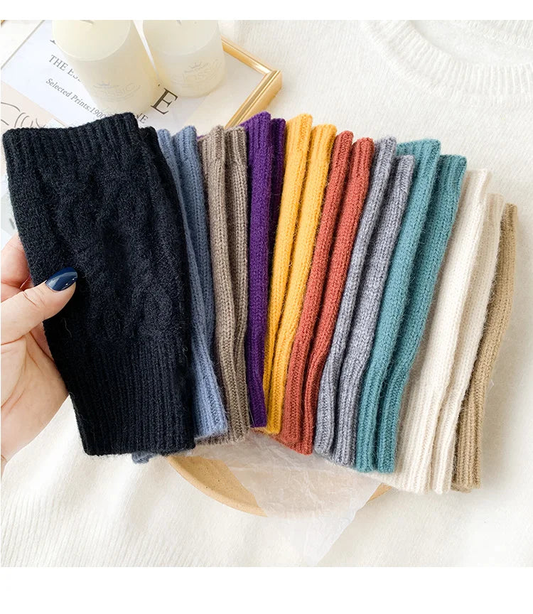 Half Finger Gloves for Women Winter Soft Warm Wool