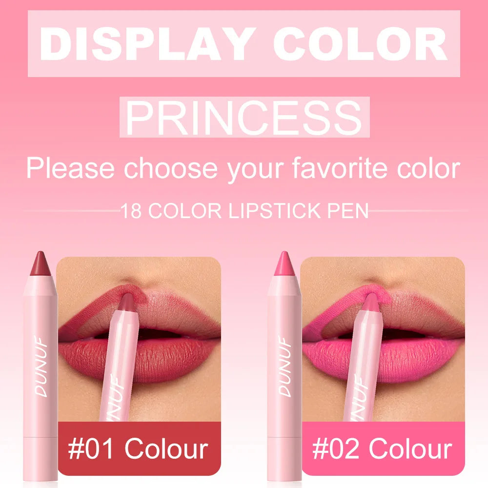 18-Colors Lipstick Pencil - Waterproof Sexy Red Matte Lip Contour Tint