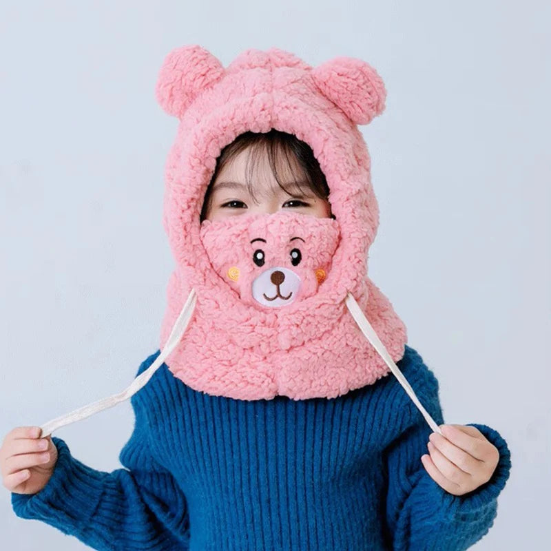 Trend Children's Winter Hat - Cute Bear Plush Neck and Ear Protection Cap