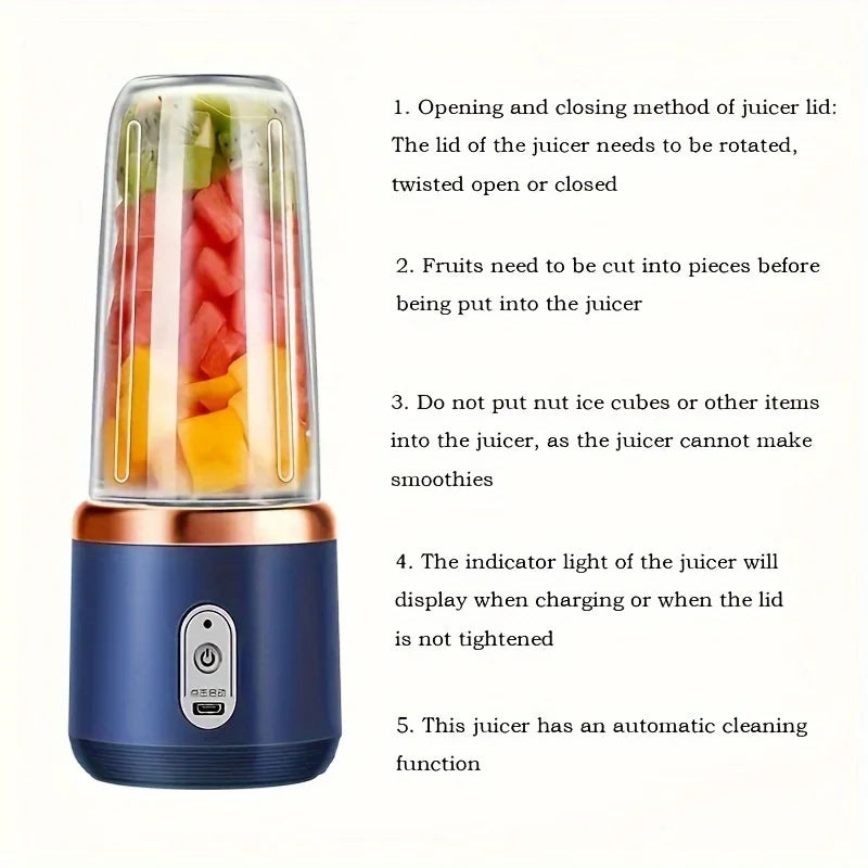 Portable 6-Blade USB Juicer – Mini Electric Blender