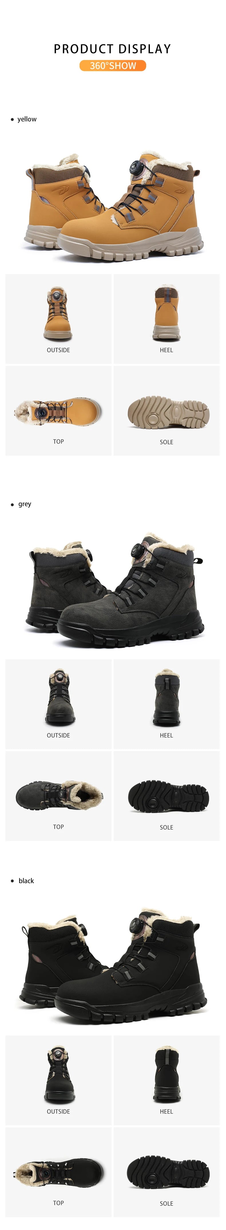 Fashion 2024 Winter Velvet Men Work Safety Shoes: