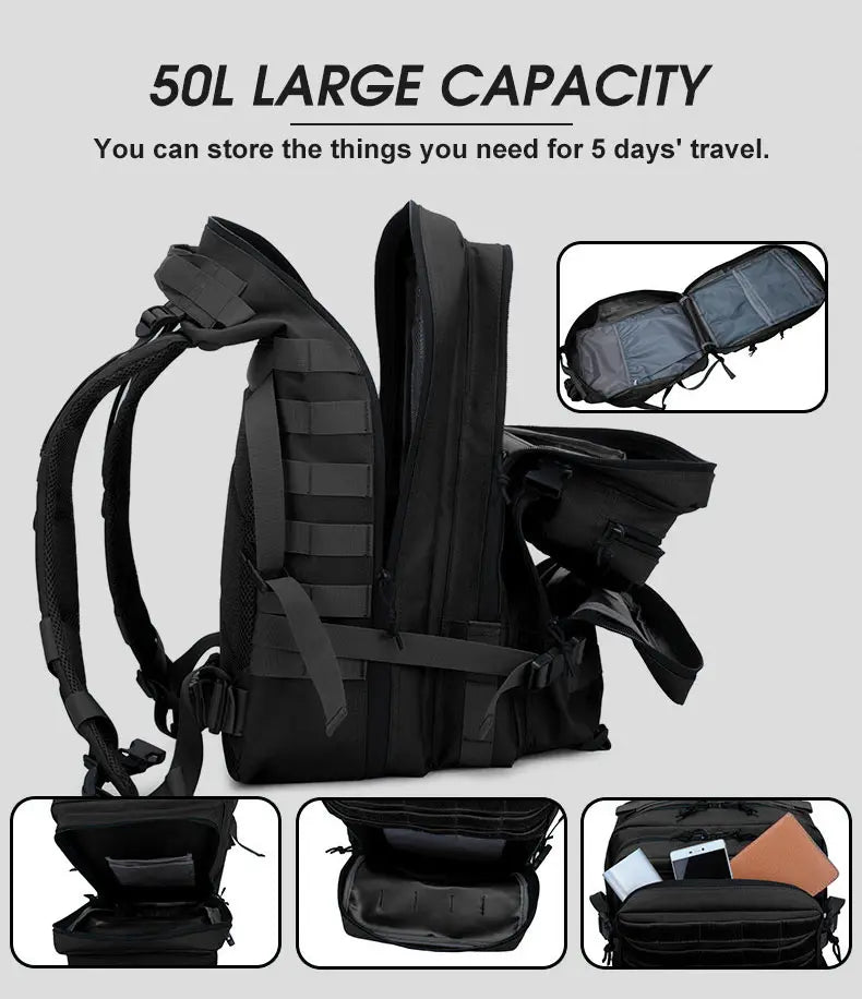 25L/35L/50L Tactical Backpack – Waterproof Outdoor Rucksack for Men