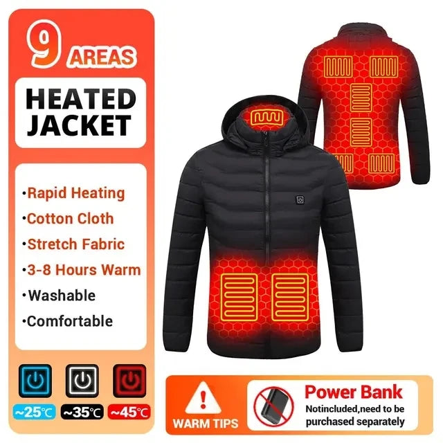 USB men's heated jacket, motorcycle jacket, skiing, camping, winter, 21 zones