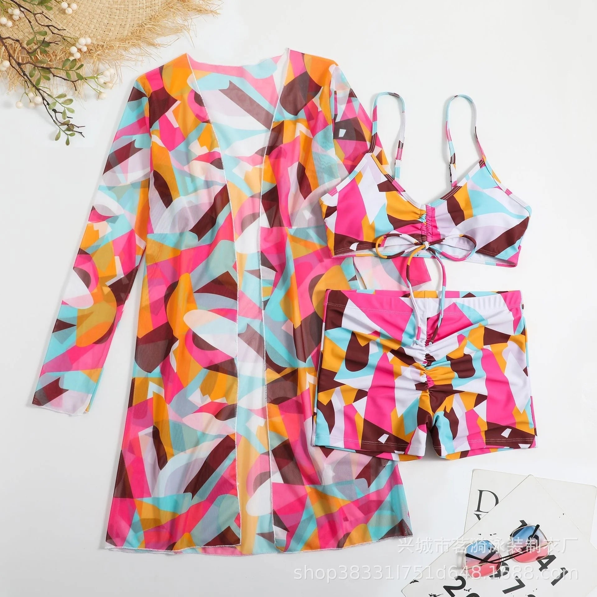 Summer Print Tankini Set – Push-Up 3-Piece Women’s Swimwear