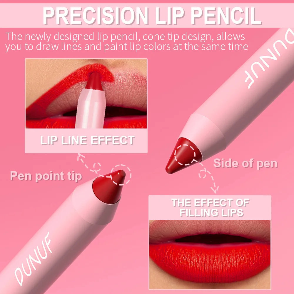 18-Colors Lipstick Pencil - Waterproof Sexy Red Matte Lip Contour Tint