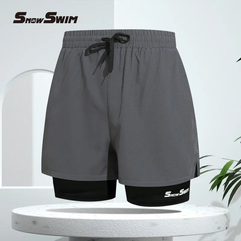 Men's Quick-Dry Double-Layer Swim Trunks