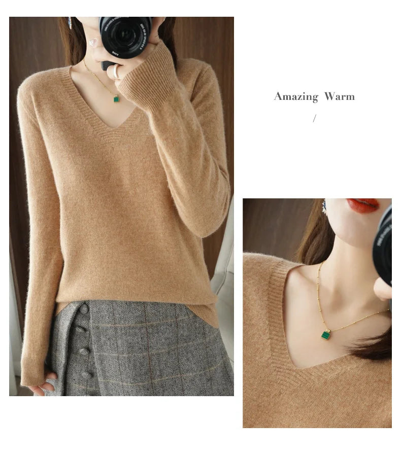 New Cashmere Women's V-neck Pullover Lace Neck Hollow Out Design Sweater: