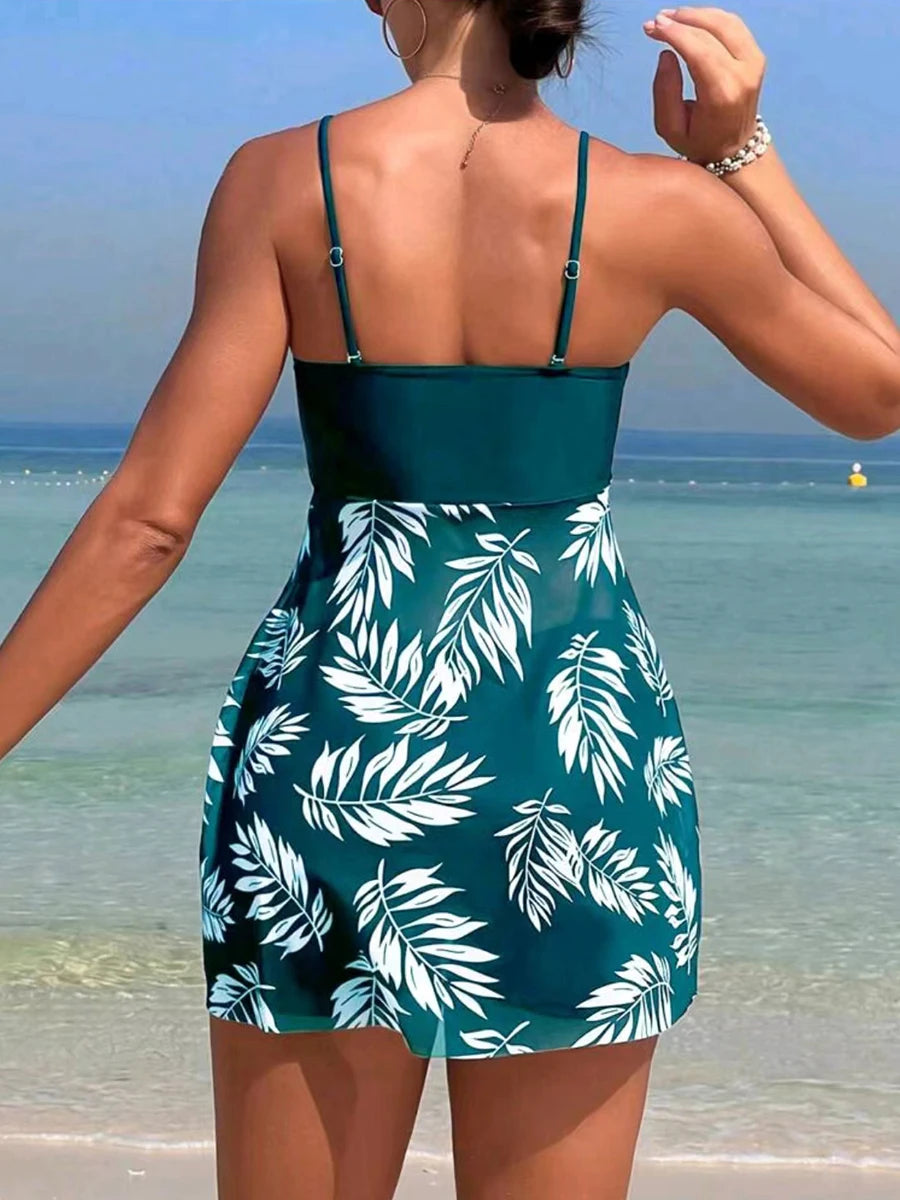 2024 Tankini Dress with Shorts – Padded Printed Swimwear