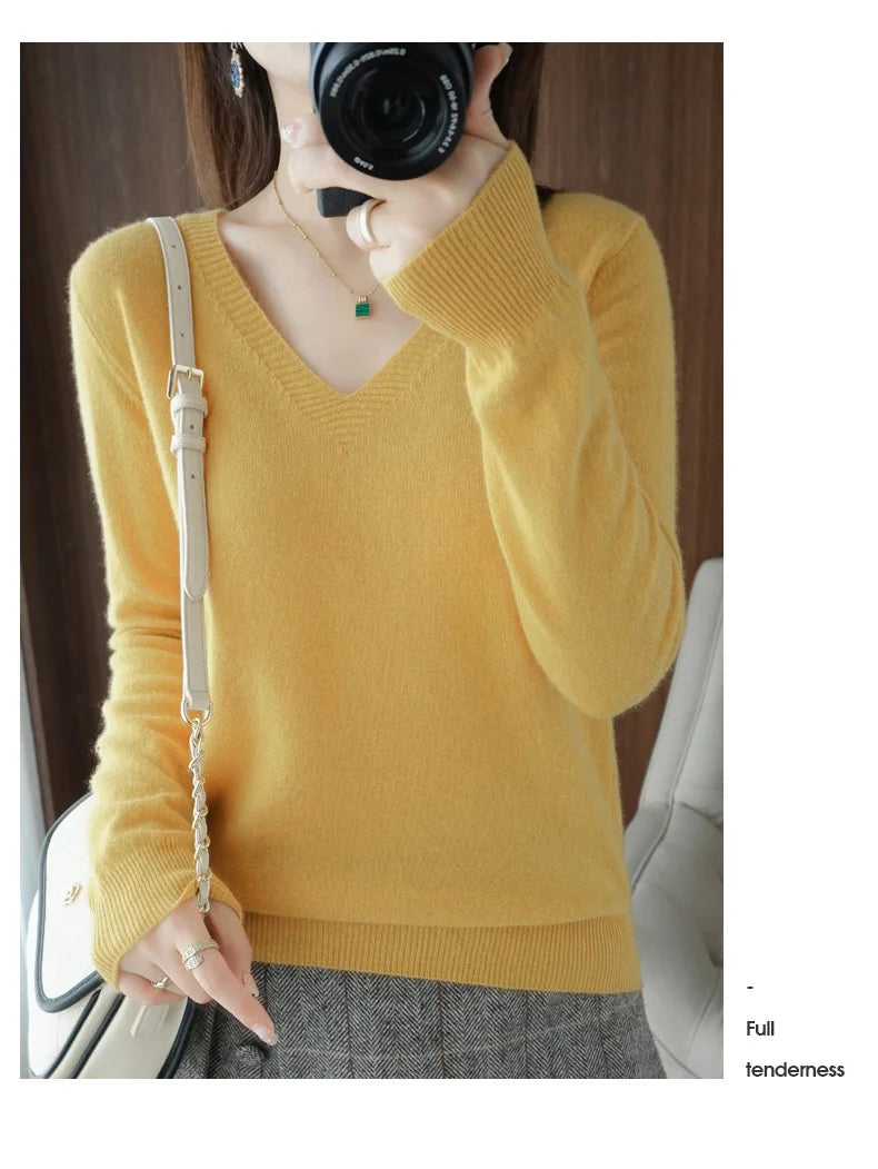 New Cashmere Women's V-neck Pullover Lace Neck Hollow Out Design Sweater: