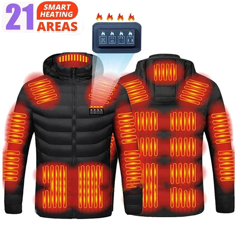 USB men's heated jacket, motorcycle jacket, skiing, camping, winter, 21 zones