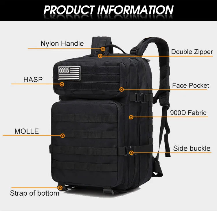 25L/35L/50L Tactical Backpack – Waterproof Outdoor Rucksack for Men