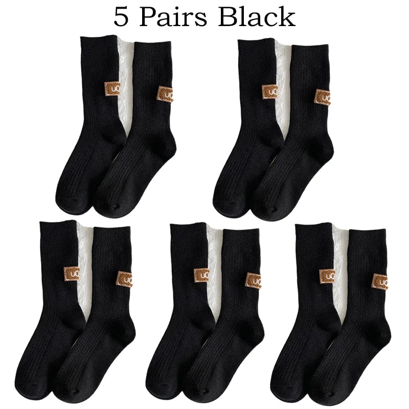 5 Pairs Winter Cashmere Wool Socks for Women: