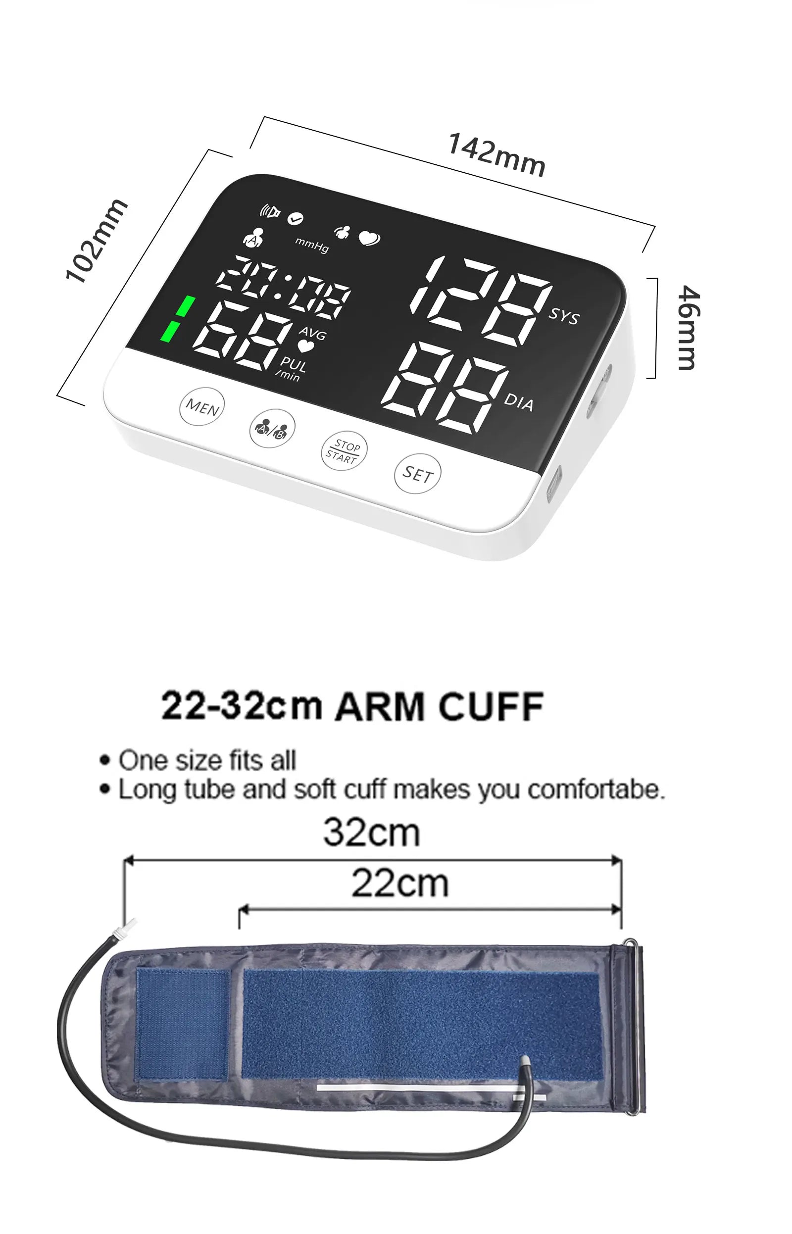 Upper Arm Cuff Blood Pressure Monitor Electronic Digital Sphygmomanometer Medical BP Monitors Tensiometer