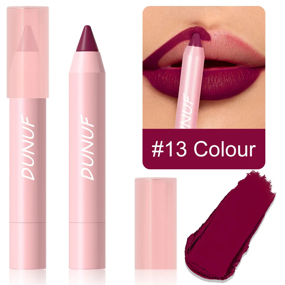 18-Colors Lipstick Pencil - Waterproof Sexy Red Matte Lip Contour Tint