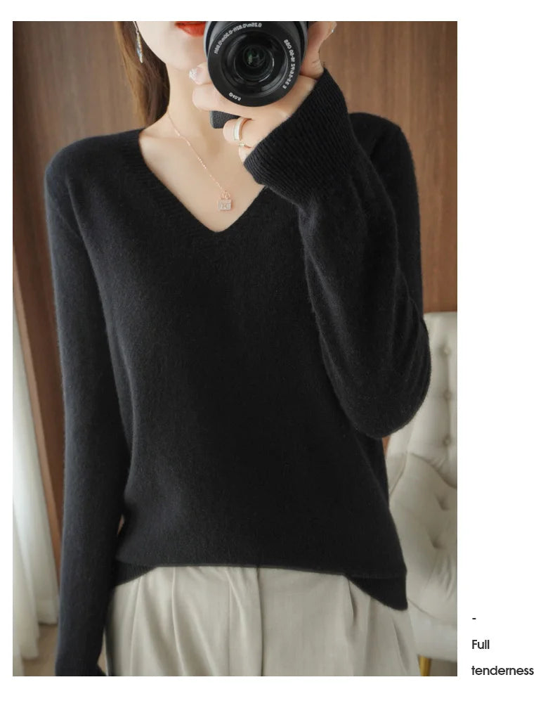 New Cashmere Women's V-neck Pullover Lace Neck Hollow Out Design Sweater: