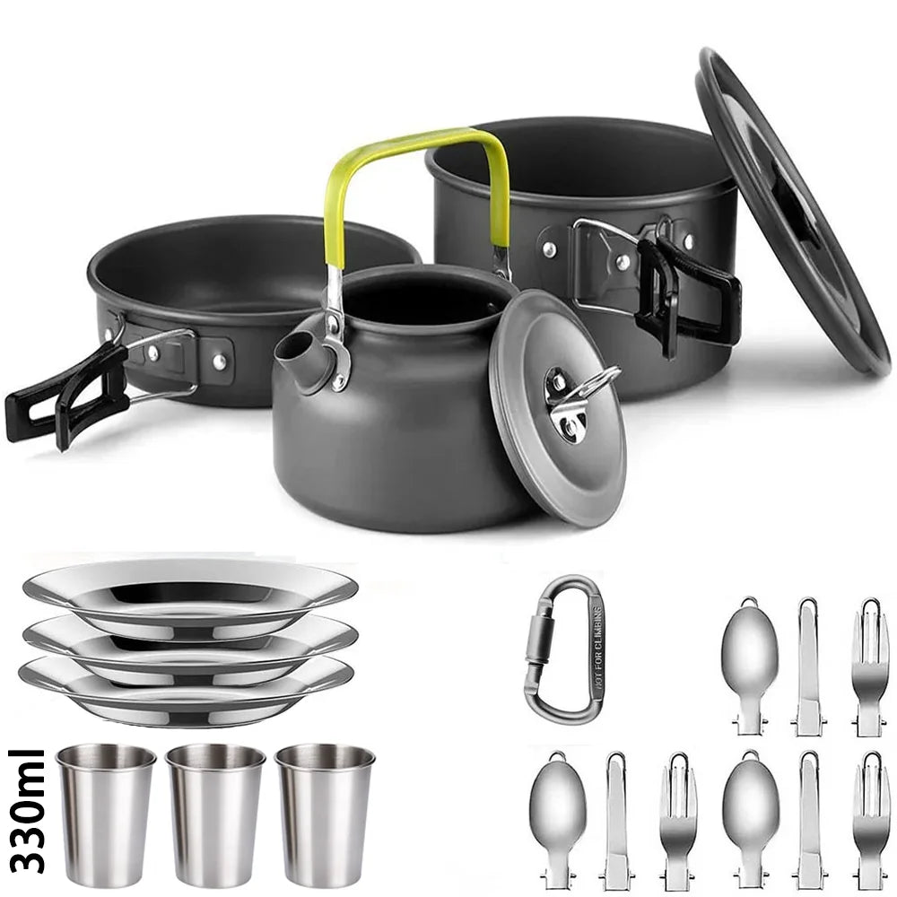 : Camping Cookware & Tableware Set – Non-Stick Outdoor Cooking Kit (2-3 People)