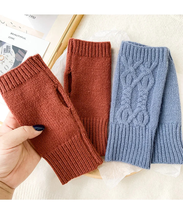 Half Finger Gloves for Women Winter Soft Warm Wool