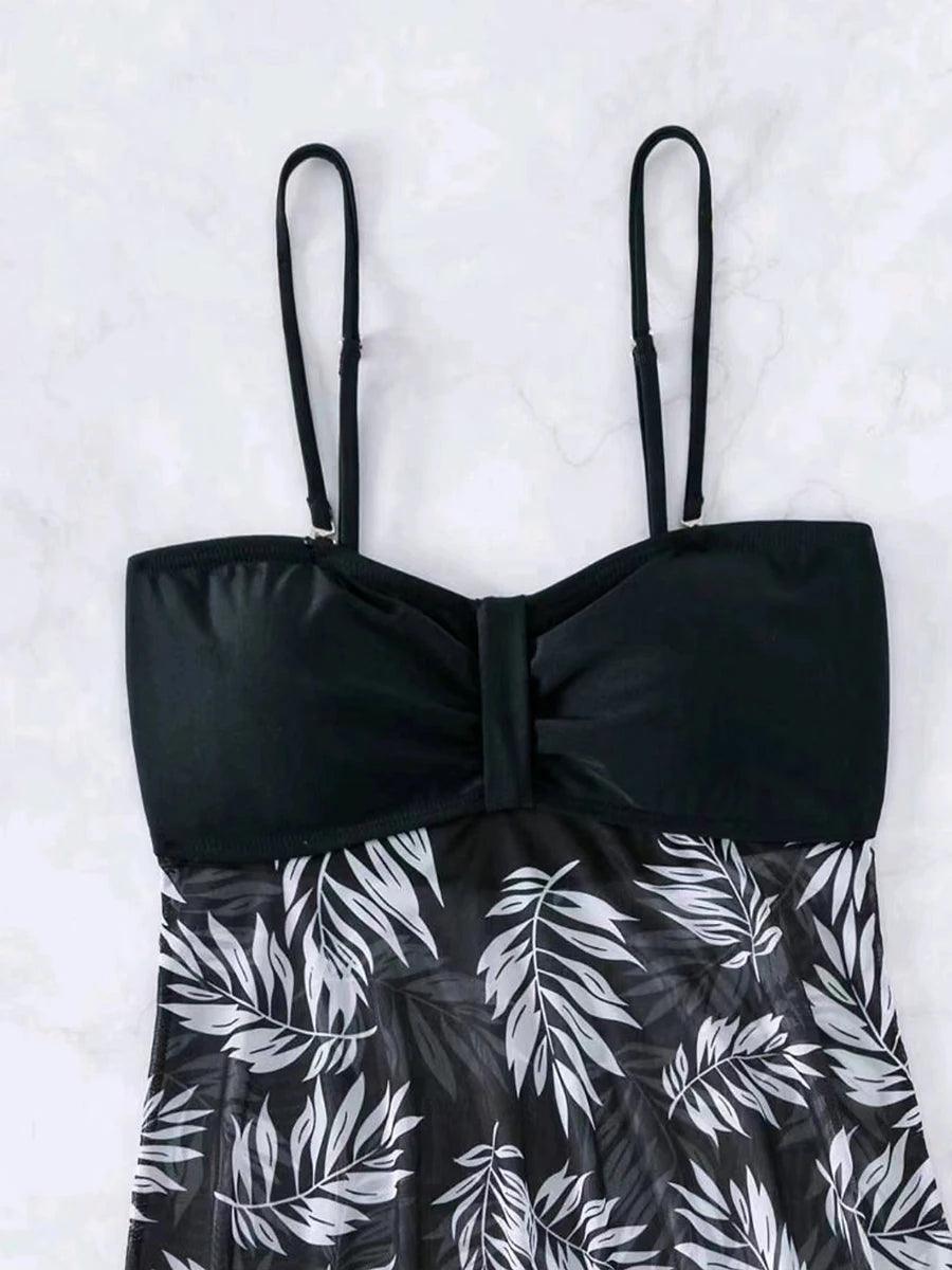 2024 Tankini Dress with Shorts – Padded Printed Swimwear